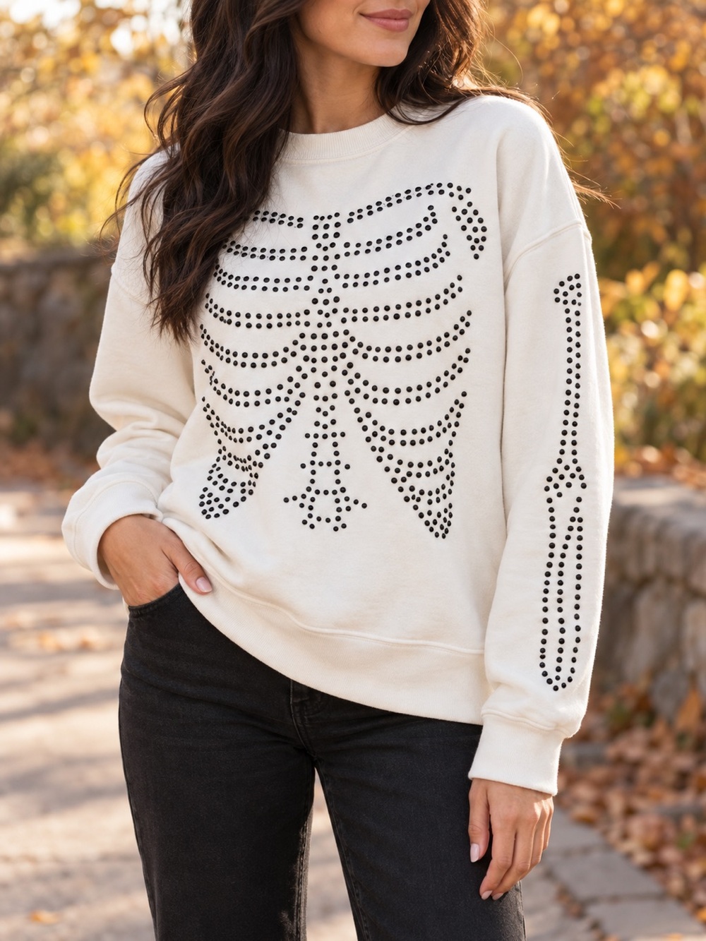 NWT Jane + Delancey Skeleton Stud Halloween Graphic Sweatshirt Small